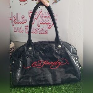 Ed Hardy Black Shoulder Bag with Glossy Finish